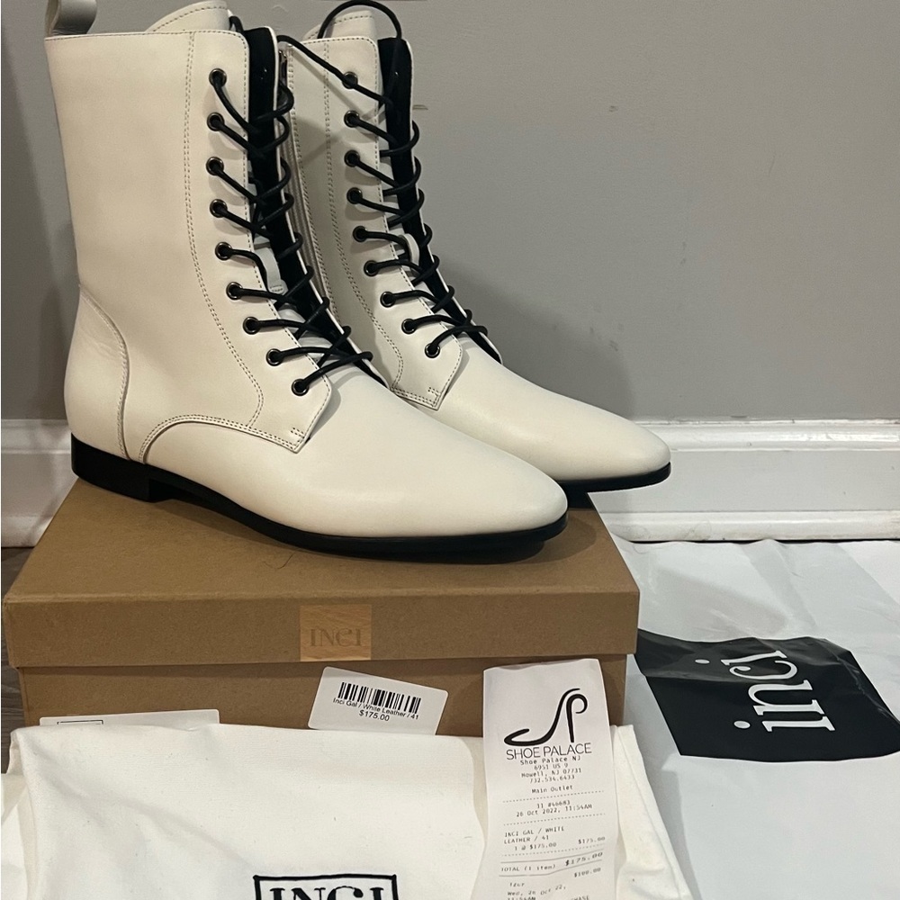 $175 INCI Gal White Leather Mid Calf Boots 41 US 10 Brand New